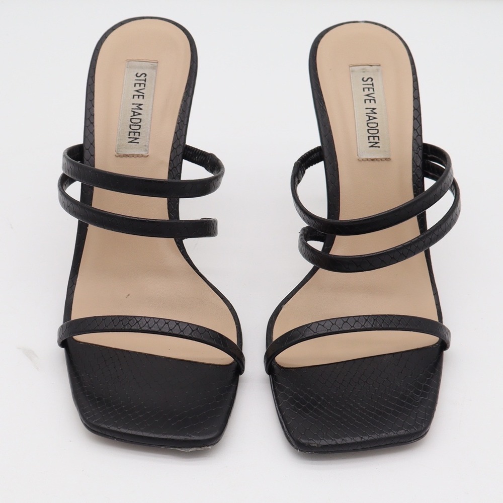 Steve Madden Womens Black Snakeskin Embossed Square Toe Strappy Heels 8.5 - Picture 4 of 12